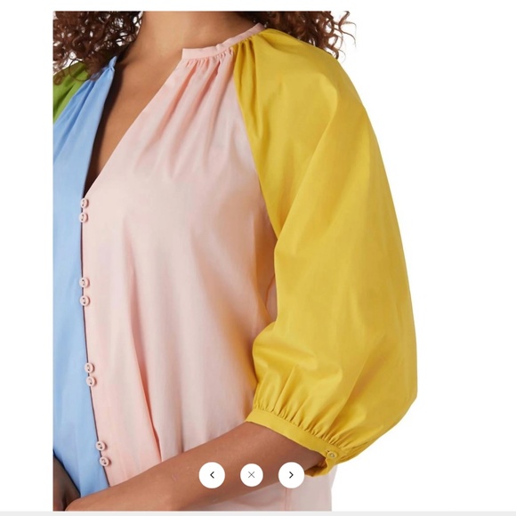 NEW CROSBY by Mollie Burch 3/4 Balloon Sleeve Split V-Neck Colorblock Top Size S - Picture 3 of 7